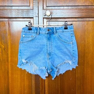 ZARA high rise denim shorts light blue